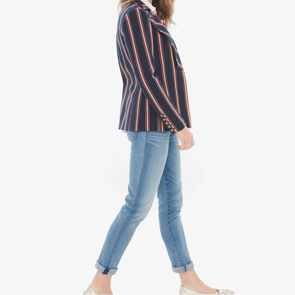 CHICOS navy blue Striped Twill Ponte Blazer